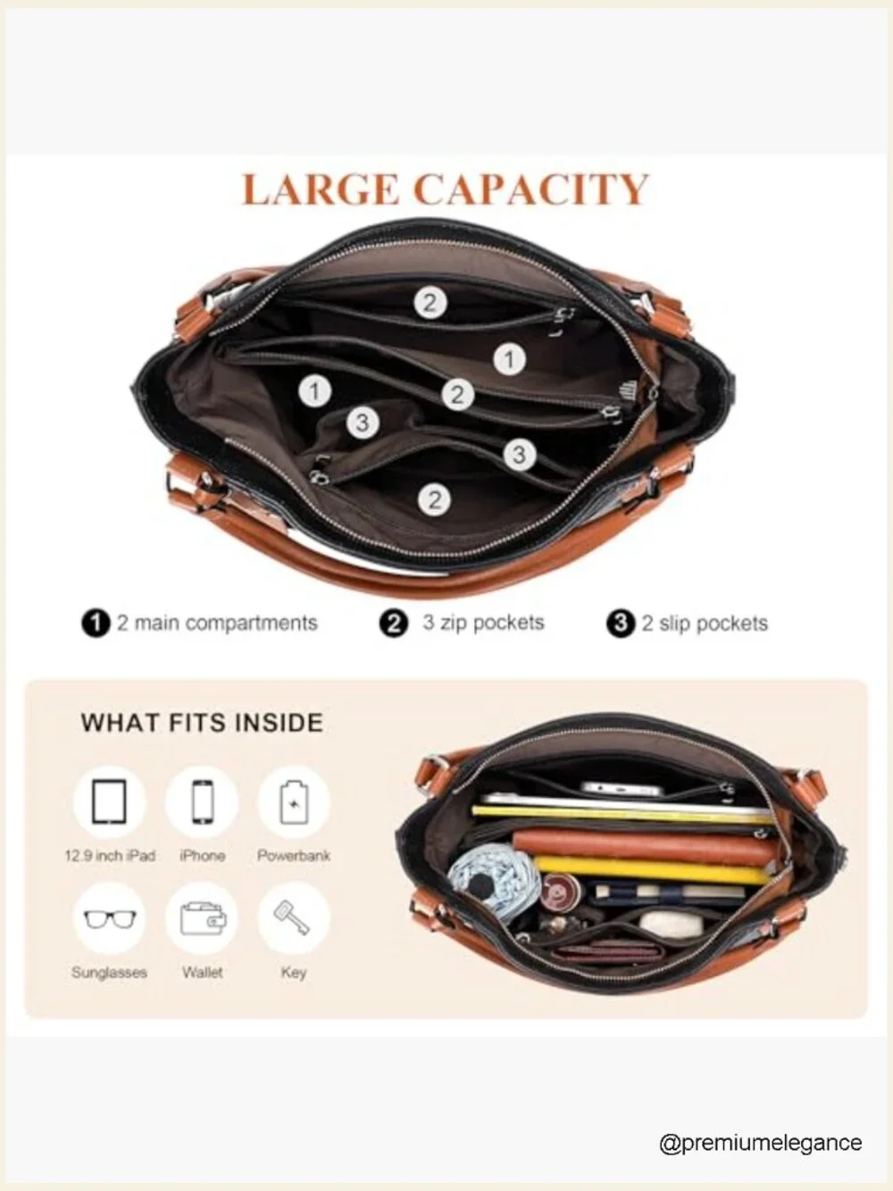 Large Genuine Leather Hobo Bag with Detachable Crossbody Strap